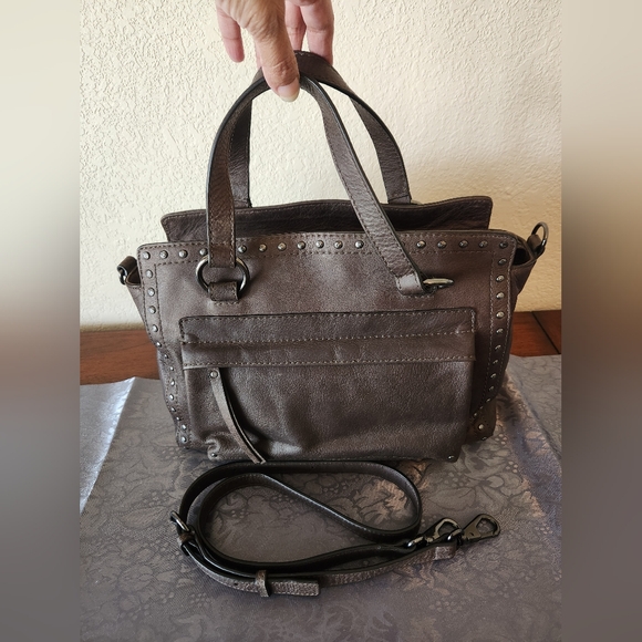 Frye & Co. Leather Stud Satchel Victoria Distressed Chocolate - Picture 2 of 14